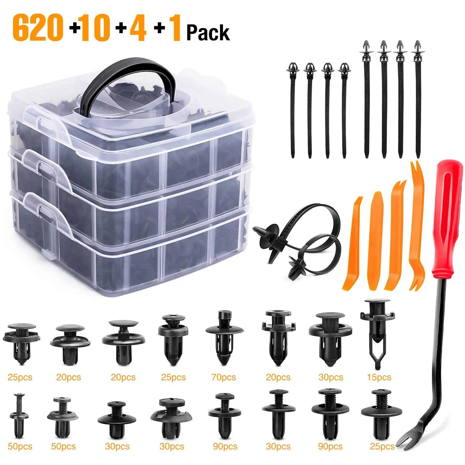 620-Piece Universal Car Fasteners Kit - Plastic Buckles, Expansion Screws & Clips 620PCS Mainly Plastic (Single Box)