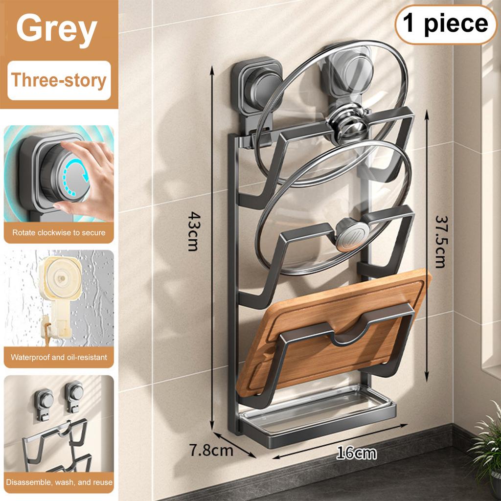 2/3 layers Suction Cup Pot Lid Holder Multi-Layer Multifunctional Pot Lid Storage Rack Wall Hanging Pot Cover Rack for Kitchen