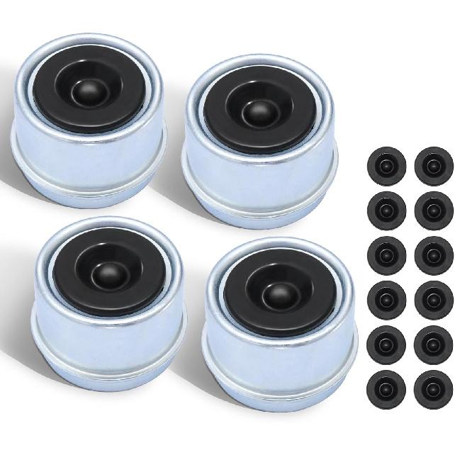 4PCS 1.98 Inch Trailer Axle Dust Caps Hub Grease Cover With 12 Rubber Plugs For 2000-3500 Lb Dexter EZ Lube Trailer, Camper, RV Boat Axles