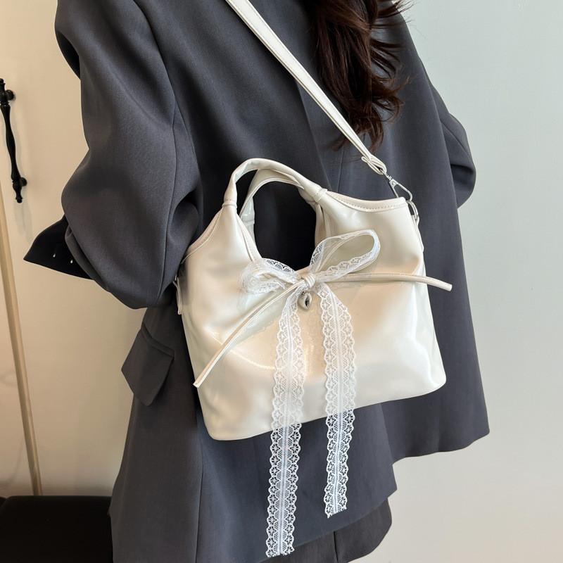 Ribbon Bow Solid Color Bucket Handbag Single Shoulder Crossbody Bag Women Gift