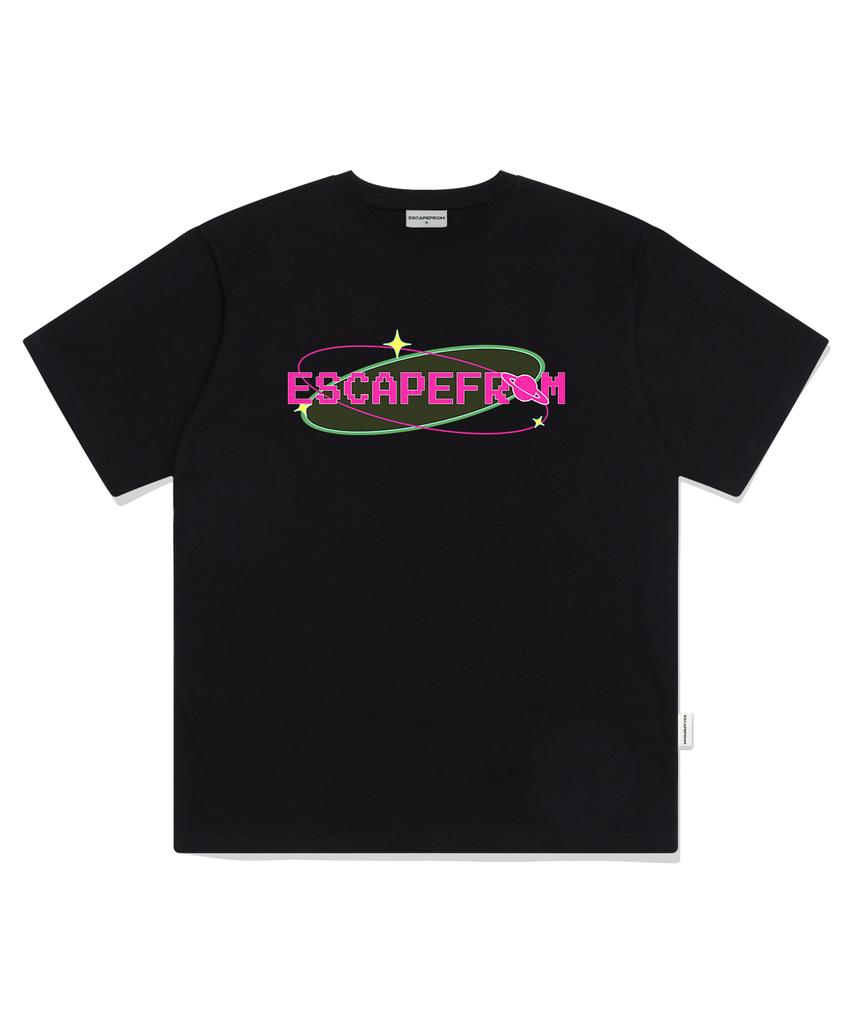 ESCAPEFROM Planet Pink Logo Print Oversized Short Sleeve T-Shirt Black