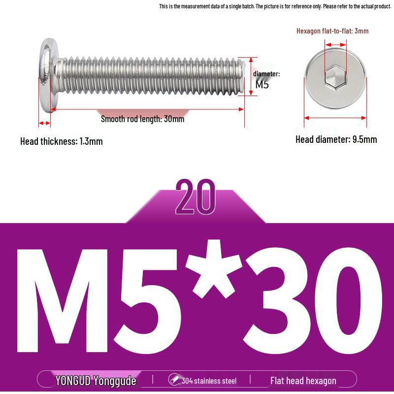 304 Stainless Steel Ultra-Thin Flat Head Hex Socket Bolt, M2-M12
