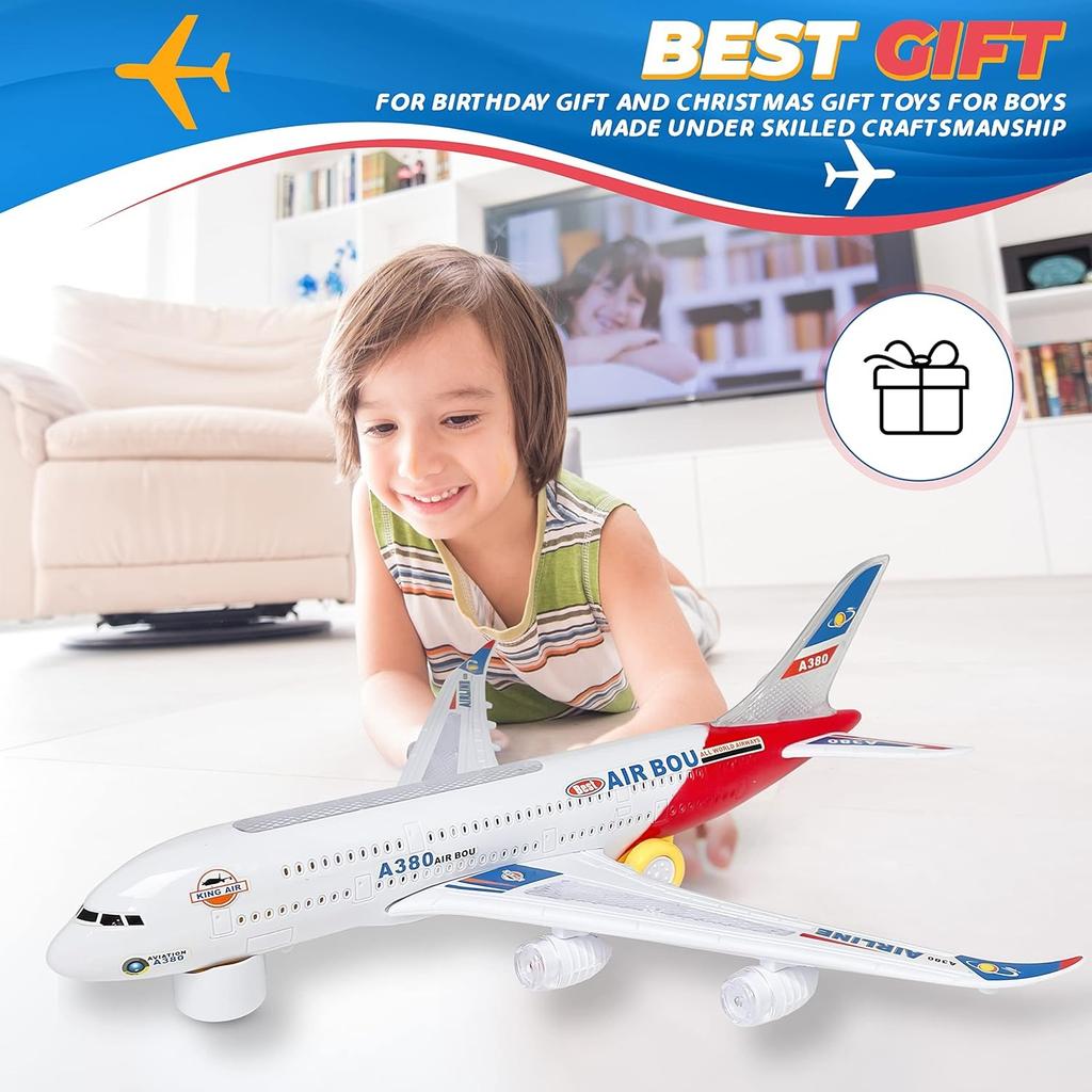 Electronic Airplane Toy with Automatic Rotation Go, Flashing Lights & Music Sounds - Aircraft Gift for Boys & Girls Age 3-12