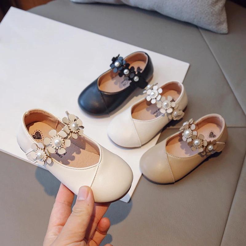 Princess Funny Girls Leather Shoes Flat with Appliques Kids mary jane Dress Shoes Soft New Autumn Sweet Floral Shoes Girl H05221