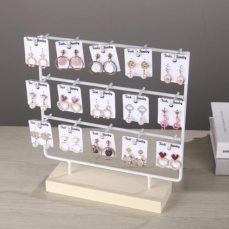 Solid Wood & Wrought Iron Earring Stand with Hooks - Jewelry Display & Storage Rack with Cardboard Packaging
