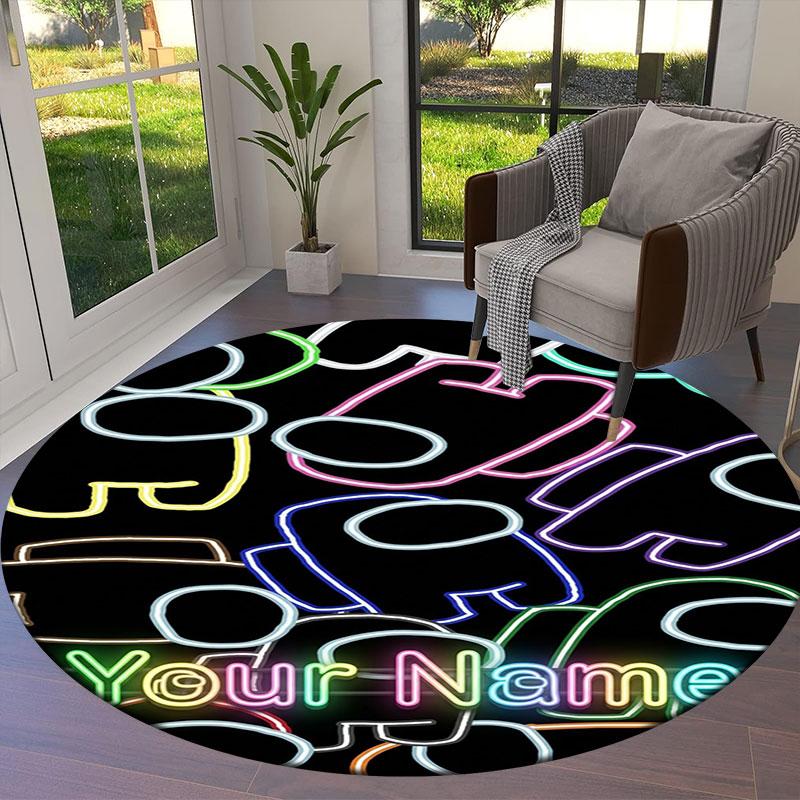 Among Us Custom Name Round Area Rug,Carpet Rug for Living Room Bedroom Sofa Playroom Decor,Non-slip Floor Mat
