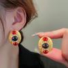 Vintage Retro Court-Style Two-Tone Oval Stud Earrings for Women