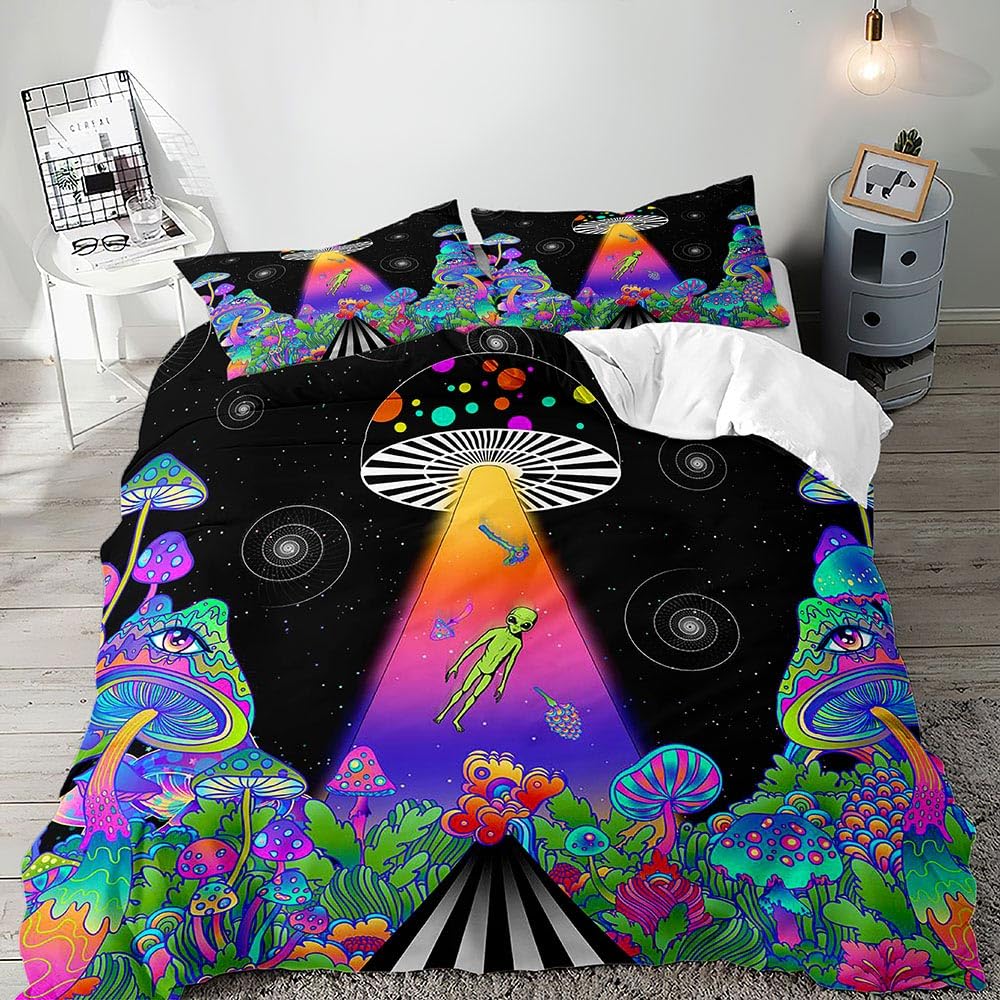 UFO Duvet Cover Set for Kids Boys Girls Teens Queen Lightweight Quilt Cover Outer Space Theme Bedding Set Bedroom Decor No Quilt