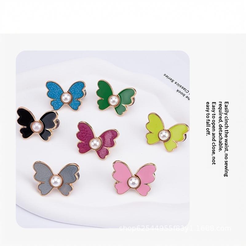 Pearl Butterfly Adjustable Pant Waist Tightener Jeans Alloy Button No Sewing Required Easy To Install Accessory Pins Buttons