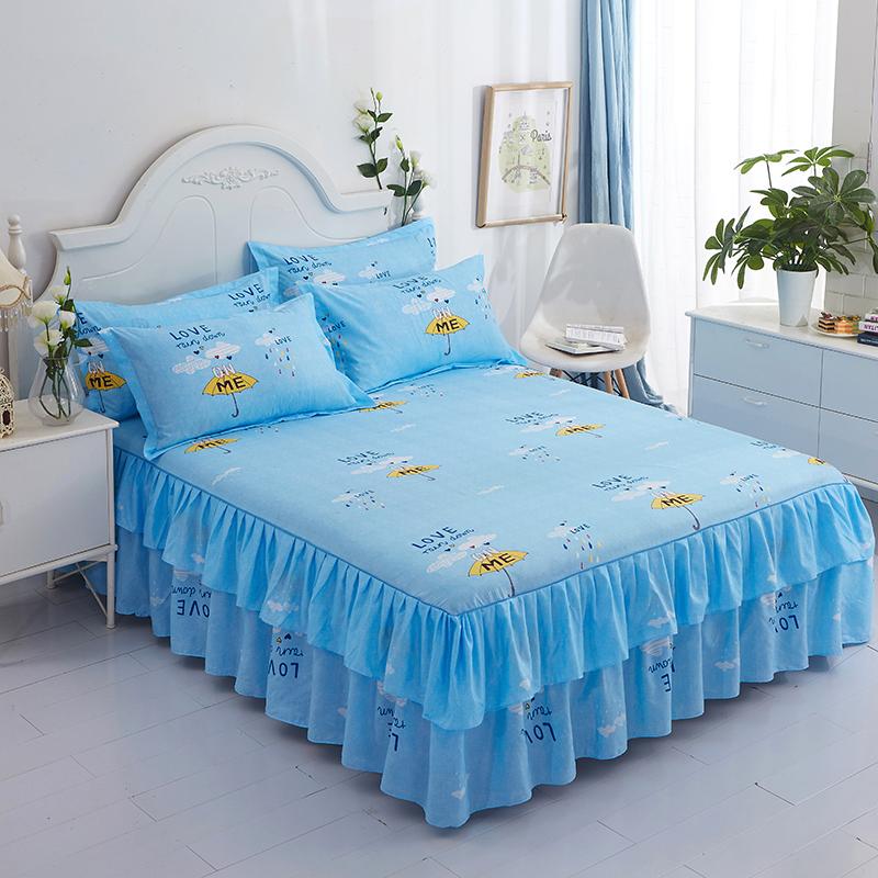 3pcs Printed Ruffled Soft And Comfortable Breathable Bed Skirt Set ,Bed Skirt, Bedspread, Bed Cover, Mattress Protector