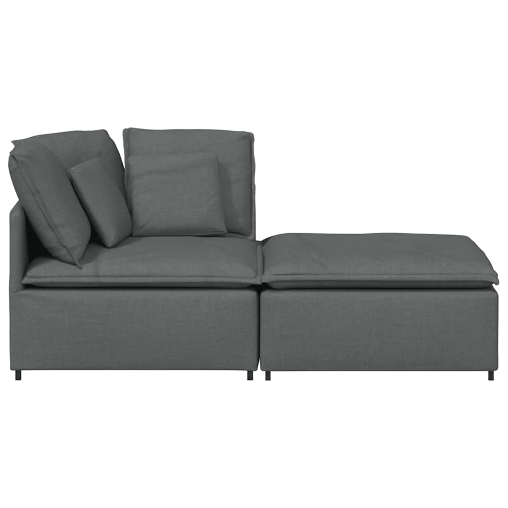 Modular Sofa with Footstool and Cushions Fabric Dark Grey