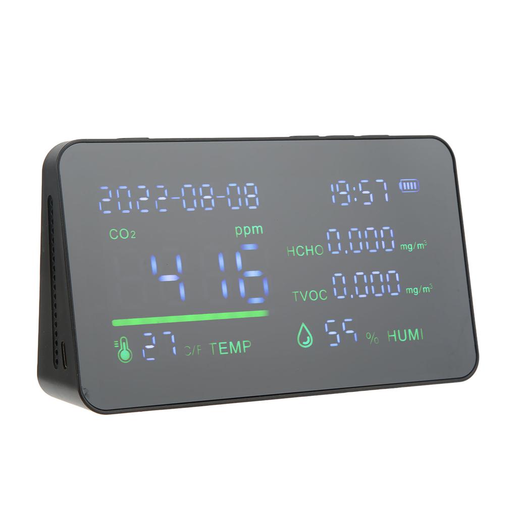 Air Quality Monitor CO2 Detector USB Charging Carbon Dioxide HCHO Temperature Humidity Detector with Large Screen