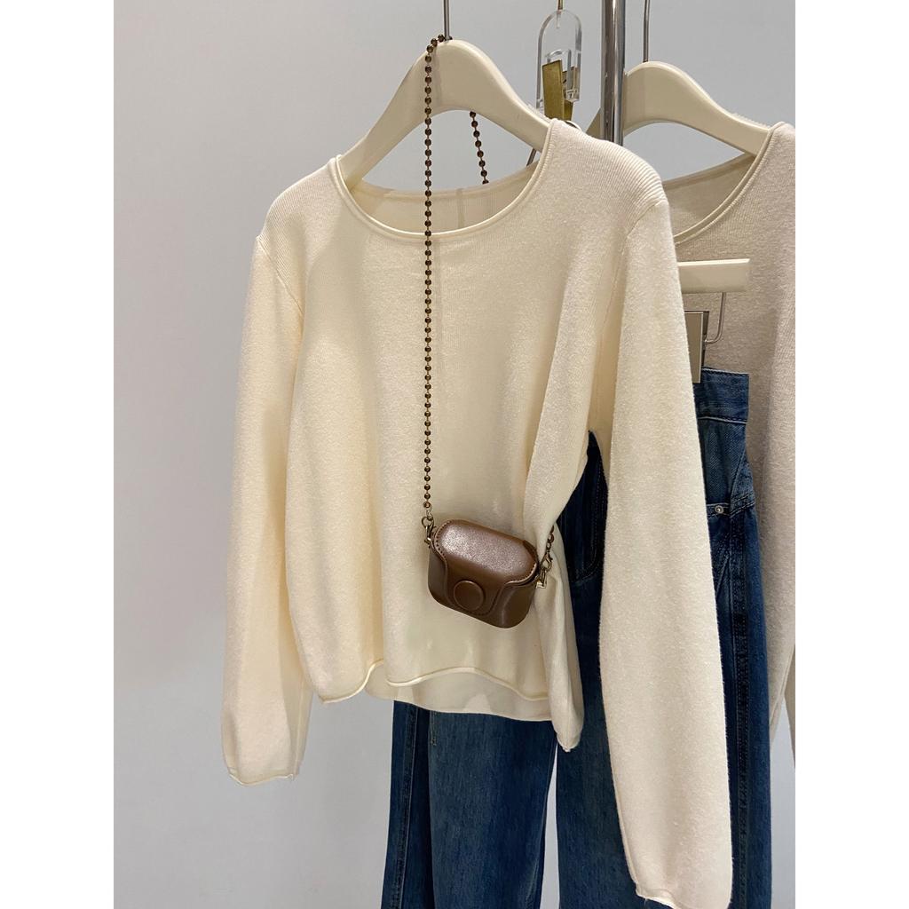 Soft waxy and relaxed knitted sweater women's autumn and winter casual versatile top crew neck inner bottoming shirt