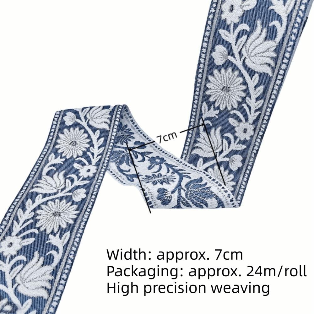 24M Vintage Embroidery Fabric Jacquard Webbing Trim Boho Lace 7CM Width Trim Tassel Accessories Upholstery Trim