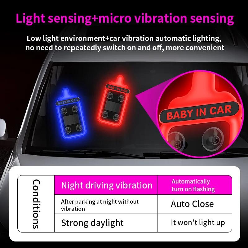 5V USB & Solar Powered Window Baby In Car Sign Warning Light Wireless LED Ambient Lighting Baby Bottle Shape Neon Lamp Funny Decor Accessories