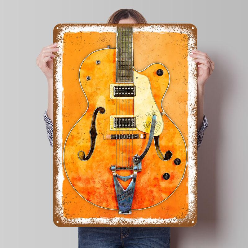 Vintage E-Gitarre Gretsch Metallschilder Gitarrenposter Dekorative Wandrahmen Kundenspezifisches Blechschild für Wandkunstdekoration