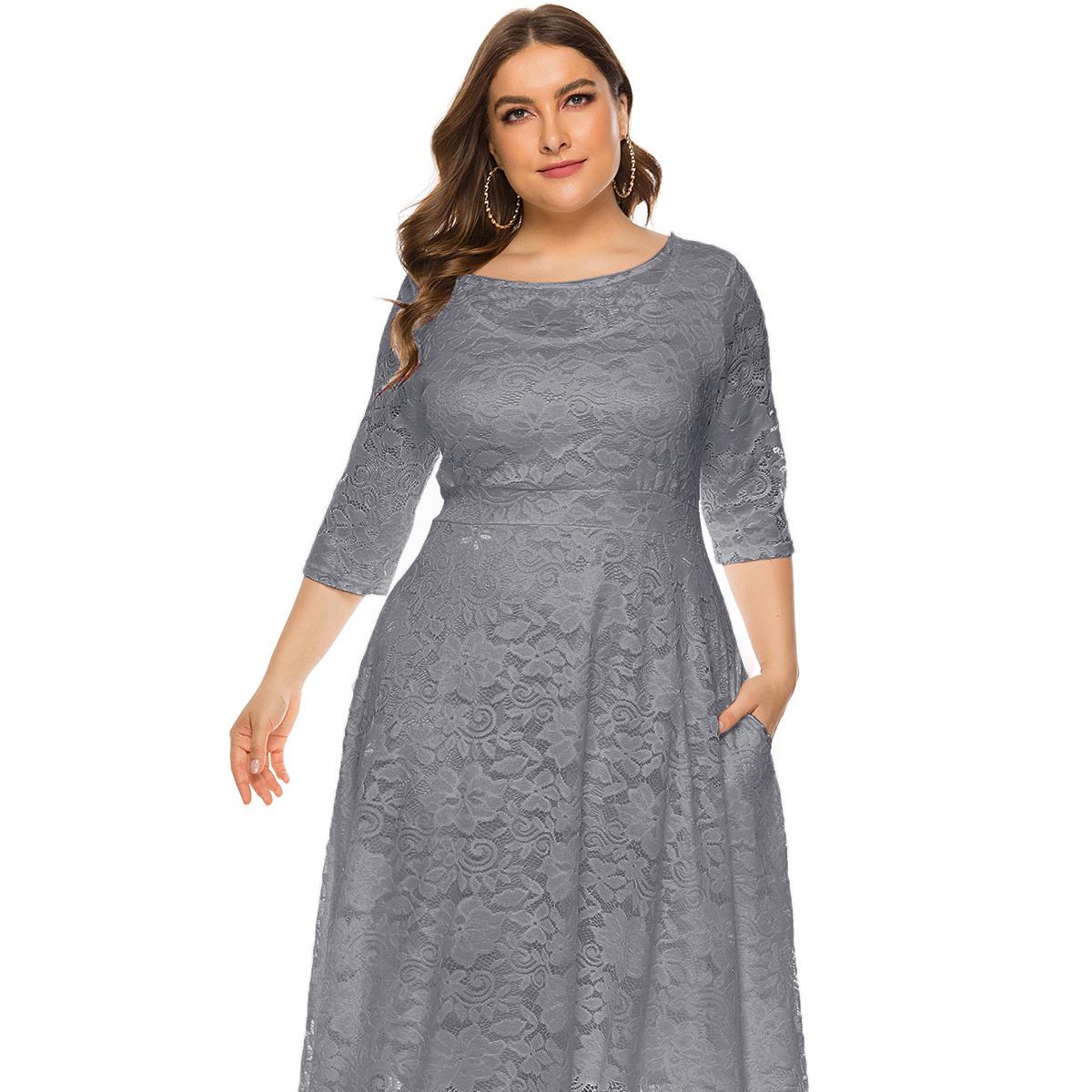 

Плюс Размер Xl-6xl Новое модное популярное вечернее платье средней длины Полые кружевные женские платья Красная, белая, черная, синяя, зеленая одежда 6XL серый