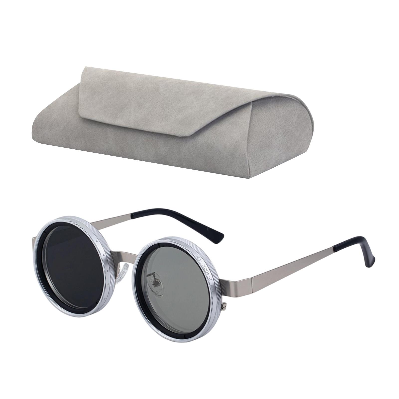 

Round Steampunk Style Sunglasses with Metal Frame and UV Protection Lenses for Men and Women with Carrying Case Included One Size срібний