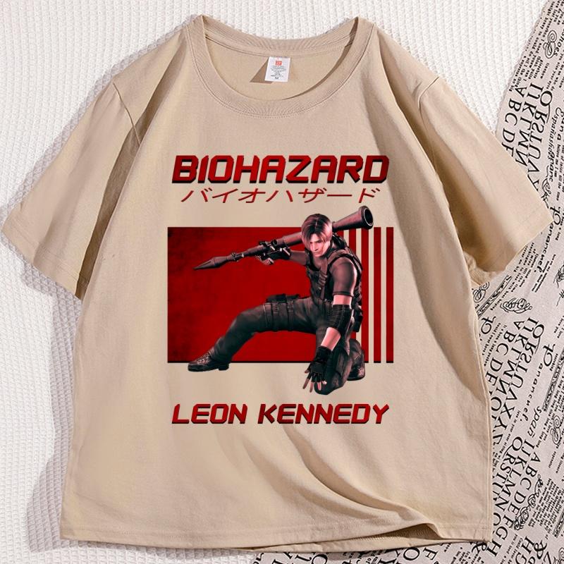 Retro Leon Kennedy Tshirts Women Graphic T Shirts Casual Printed Short Sleeve Tshirt Cotton Comfortable Round Neck Tees Tops