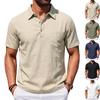 Men's Cotton Linen Short Sleeve Polo with Pockets