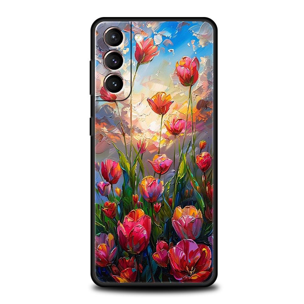 Oil Painting Of Flowers Phone Case For Samsung Galaxy S26 Ultra S25 Plus S24 FE S23 S22 5G S21 S20 Cover Black Soft