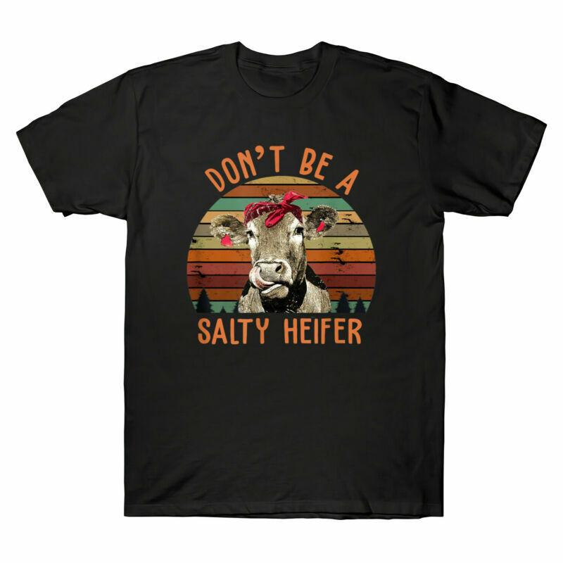 Don039;t Be A Salty Heifer Cow Wearing Headband Vintage Men T-Shirt Black Navy Tee Unisex T-Shirt M