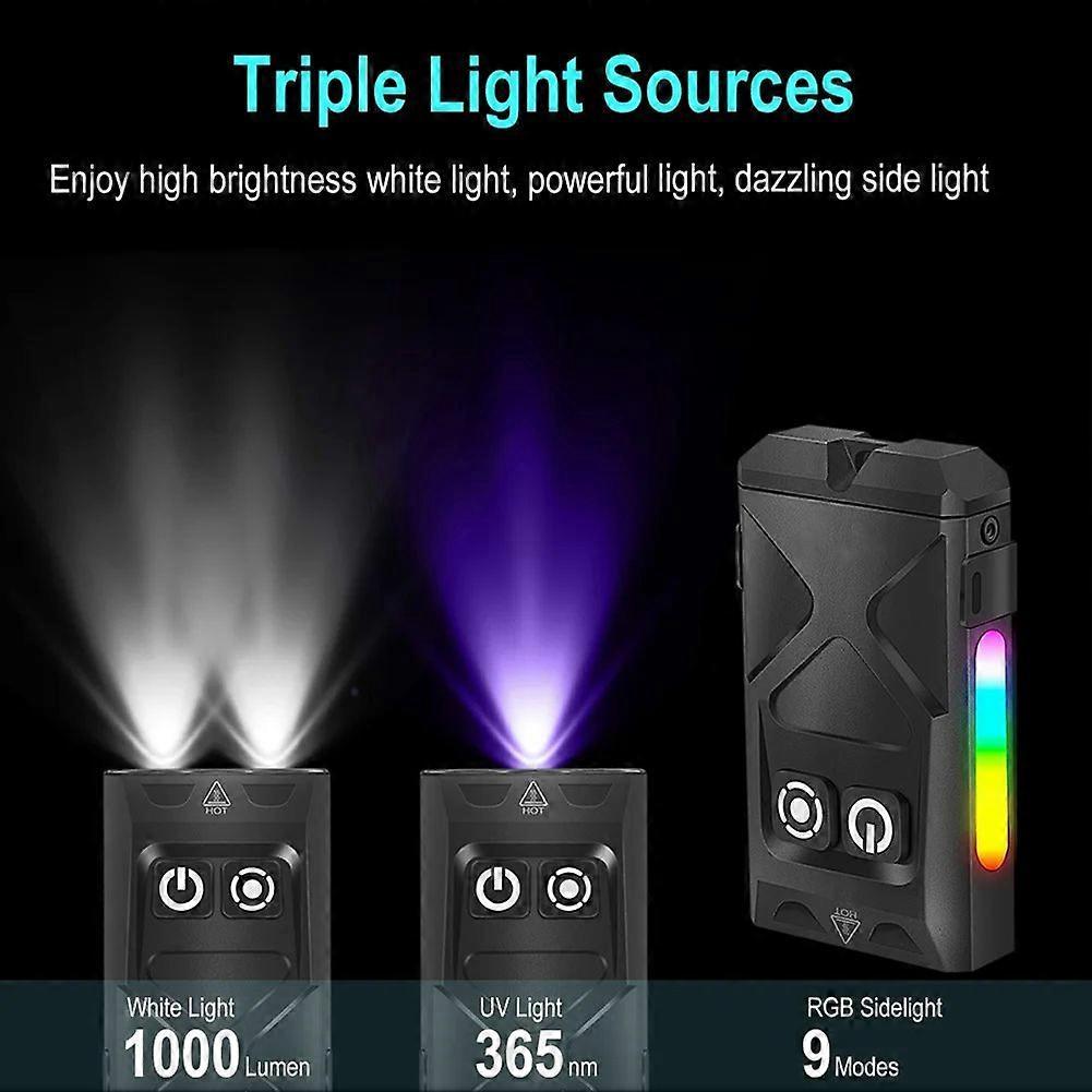 EV15 LED UV Flashlight Magnet Keychain Work Light Type-C Rechargeable Torch Hat Clip Lamp Camping Pocket Lantern