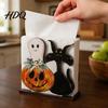 Seasonal Paper Towel Storage Halloween Ghost Wooden Napkin Holder, Cute Decorative Dispenser for Table Stand, Freestanding Tissue Organizer