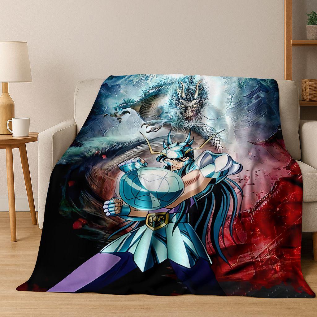 Retro Anime Saint Seiya Gold Saint Cartoon Flannel Blanket,Cozy Soft Throw Blanket for Home Bedroom Bed Sofa Picnic Cover Kids
