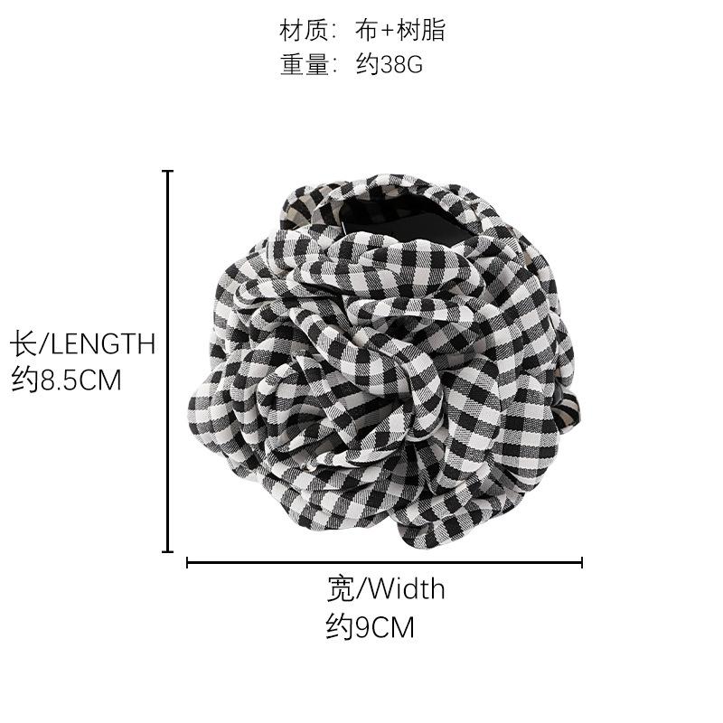 Early spring head flower plaid flower grab clip simple hair grab ins high-end hairpin big flower hair accessories headdress