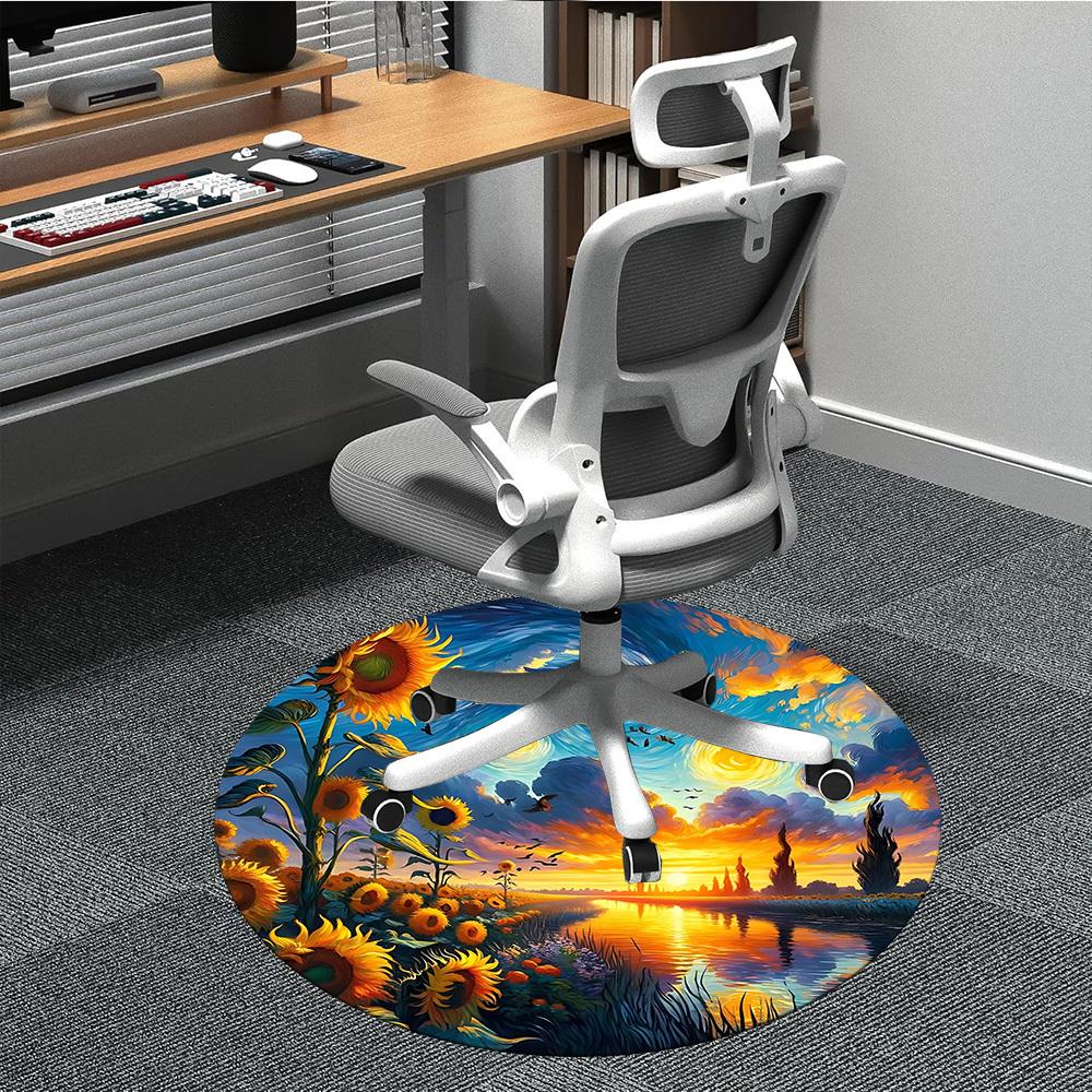 

1pc Sunflower Field Sunset Chair Carpet for Office, Soft, Non-Slip Polyester Mat, Office, Entryway, Living Room, Bedroom, yy251207214 80cm by 80cm