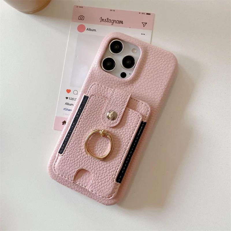 PU Leather  Ring Wallet with Card Holder Phone Case for IPhone 16 15 Plus Pro Max Shockproof Cover