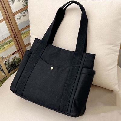 Solid Color Canvas Tote Bag Casual Versatile Handbag for Commuter Work Student Class Underarm Bag Women Portable Shopping Bag