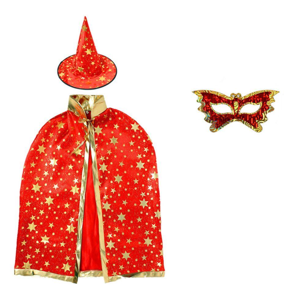 3pcs Bronzing Star Wizard Cloak Hat Eye Mask Set Magician Role-Play Costume Kit Party Costume
