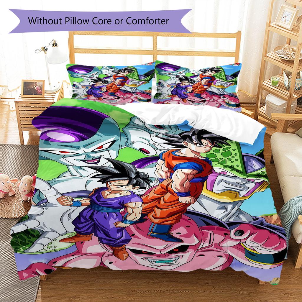 DBZ Anime Pattern Bedding Quilt Set Quilt Cover Pillowcase Home Decoration Birthday Gift (1 * Duvet Cover + 2 * Pillowcase, Without Core)