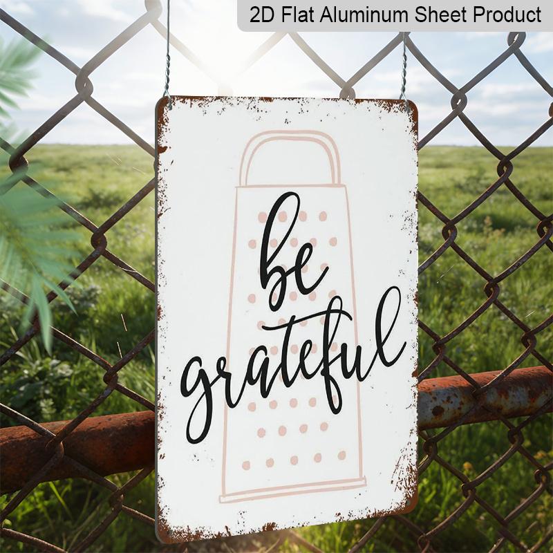 2D Flat, 1pc "Be Grateful" Grater Aluminium Sign - 8"x12" Rustic Pink & White Kitchen Decor, Cheese Grater Accent Wall Art, Perfect for Farmhouse