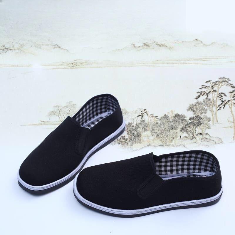 Men's Black Cloth Shoes – Thick Thousand-Layer Sole Canvas Shoes, Slip-On Low-Top Casual Footwear for Men