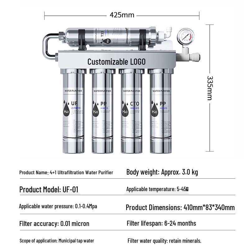Stainless Steel 5-Level Under-Sink Tap Water Filter & Purifier for Household Kitchen