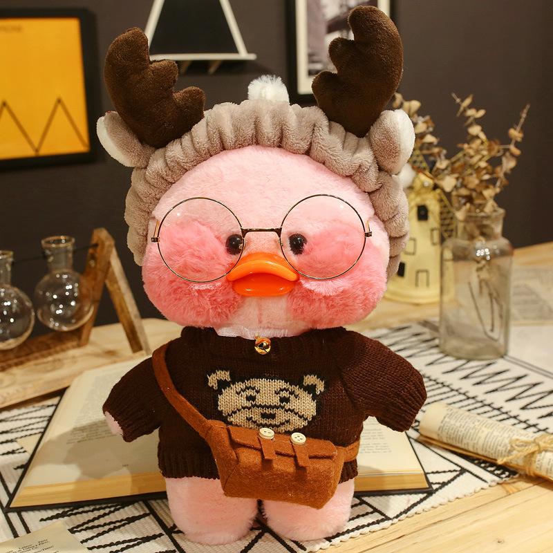 30cm Pink Pato Yellow Lalafanfan Pato Cafe Girl Plush Toy Cute Kawaii Lalafanfan Doll Wearing Glasses Wearing Clothes Toys Gift