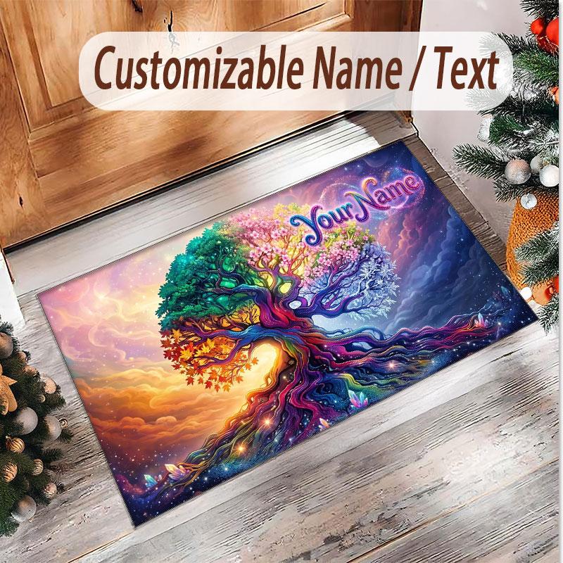 Tree of Life Theme Soft Crystal Velvet Rug Custom Name & Text Print Non Slip Floor Rug for Bedroom Living Room