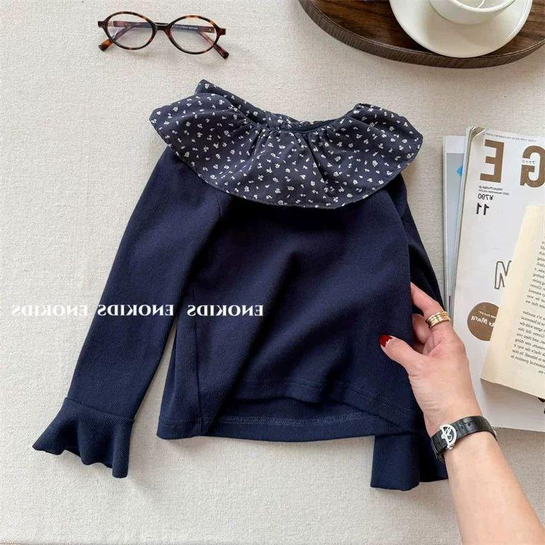 Girls' Vintage Floral Cotton Ruffle Collar Long Sleeve Top