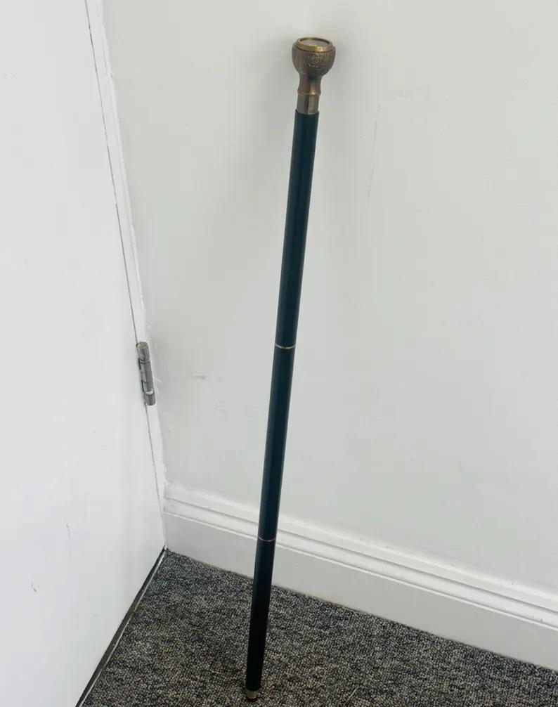 Walking Compass Handle & Wooden Stick Brass Antique Style Designer Nautical cane working Compass