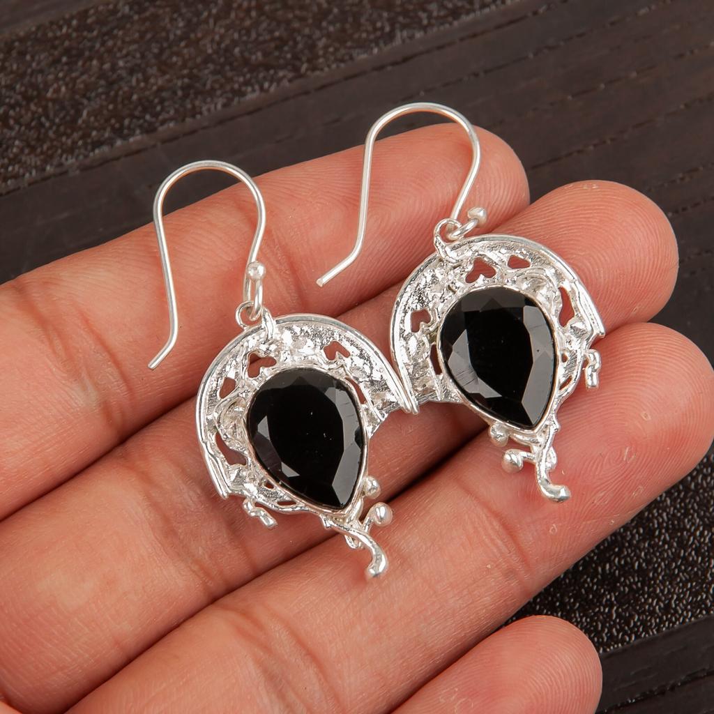 For Gift Black Onyx Gemstone 925 Sterling Silver Women Jewelry Handmade Earrings CE-5-12