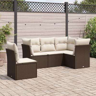 Vidaxl 5-Cz. Garden Furniture Set With Cushions, Brown, Poly Rattan