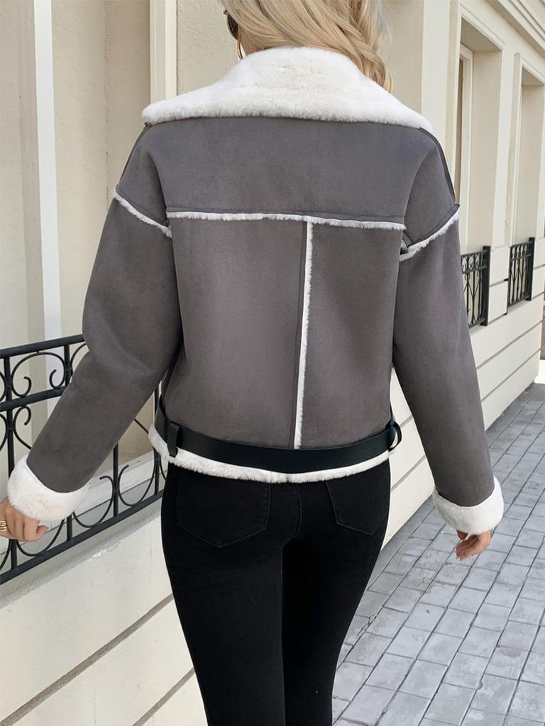 Neue Mode Plüschjacke mit Stehkragen Winter Warm Lässiger Damenmantel