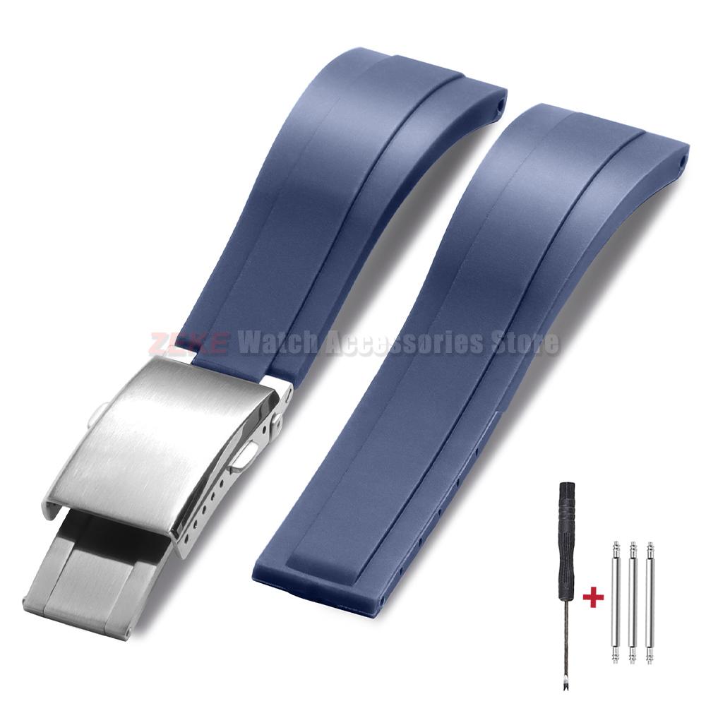 Silicone Watch Strap 20mm for Rolex for Water Ghost Green Waterproof Rubber Watch Band Solid Adjustable Folding Buckle Bracelet
