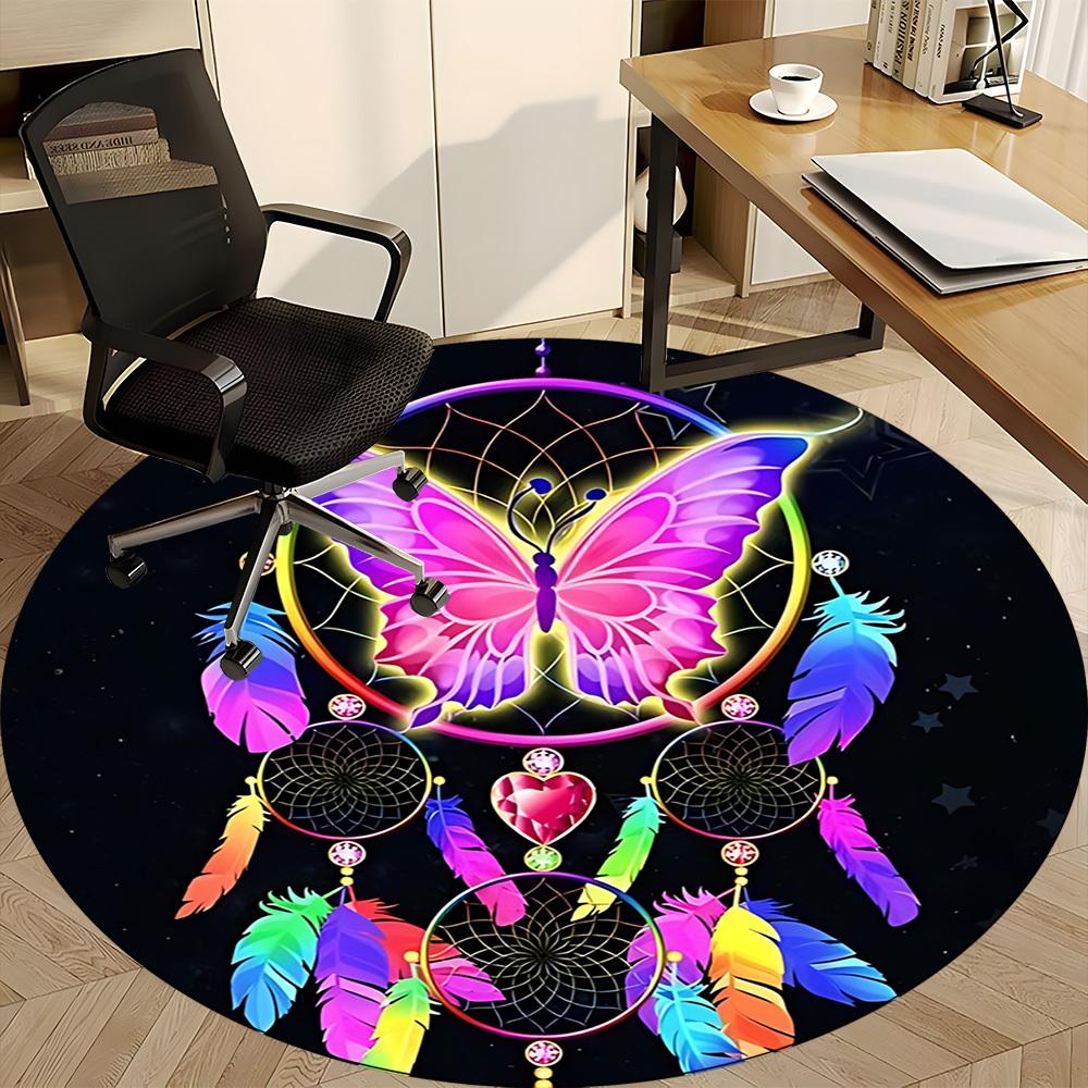 1PC Butterfly Dreamcatcher Office Round Area Rug,  Mat Suitable ForOffice, Under Office Chairs Bedroom Living Room Home Decor, Room Deco