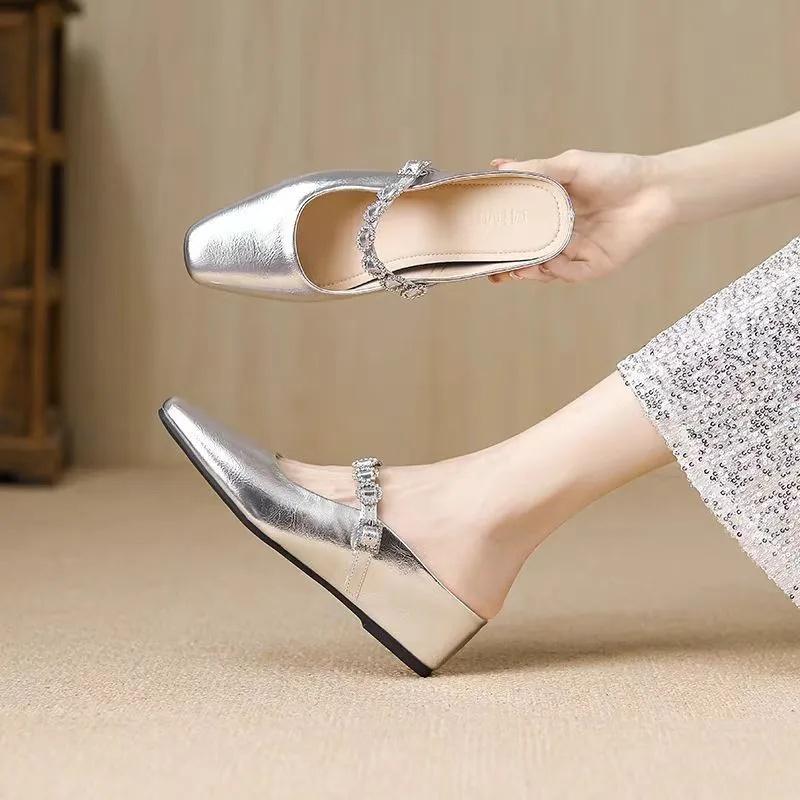 Silver Toe Cover Women's Sandals Half Slippers Summer Outdoor Wear 2026 New Style High-End Sensation Increased Height Indoor
