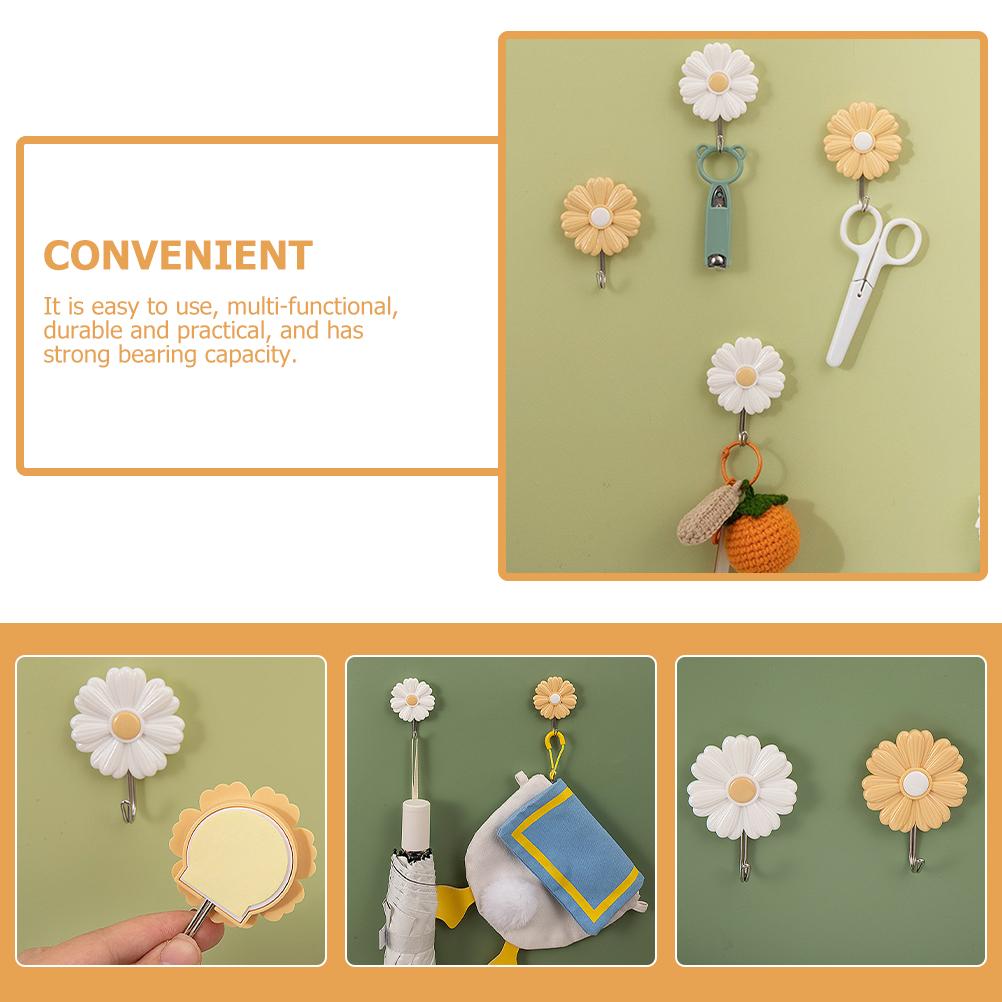4 Pcs Daisy Sticky Hook Bathroom Hanger Kids Coat Hooks Wall Hangers Storage Decorative Picture Small Child Clothes Rack