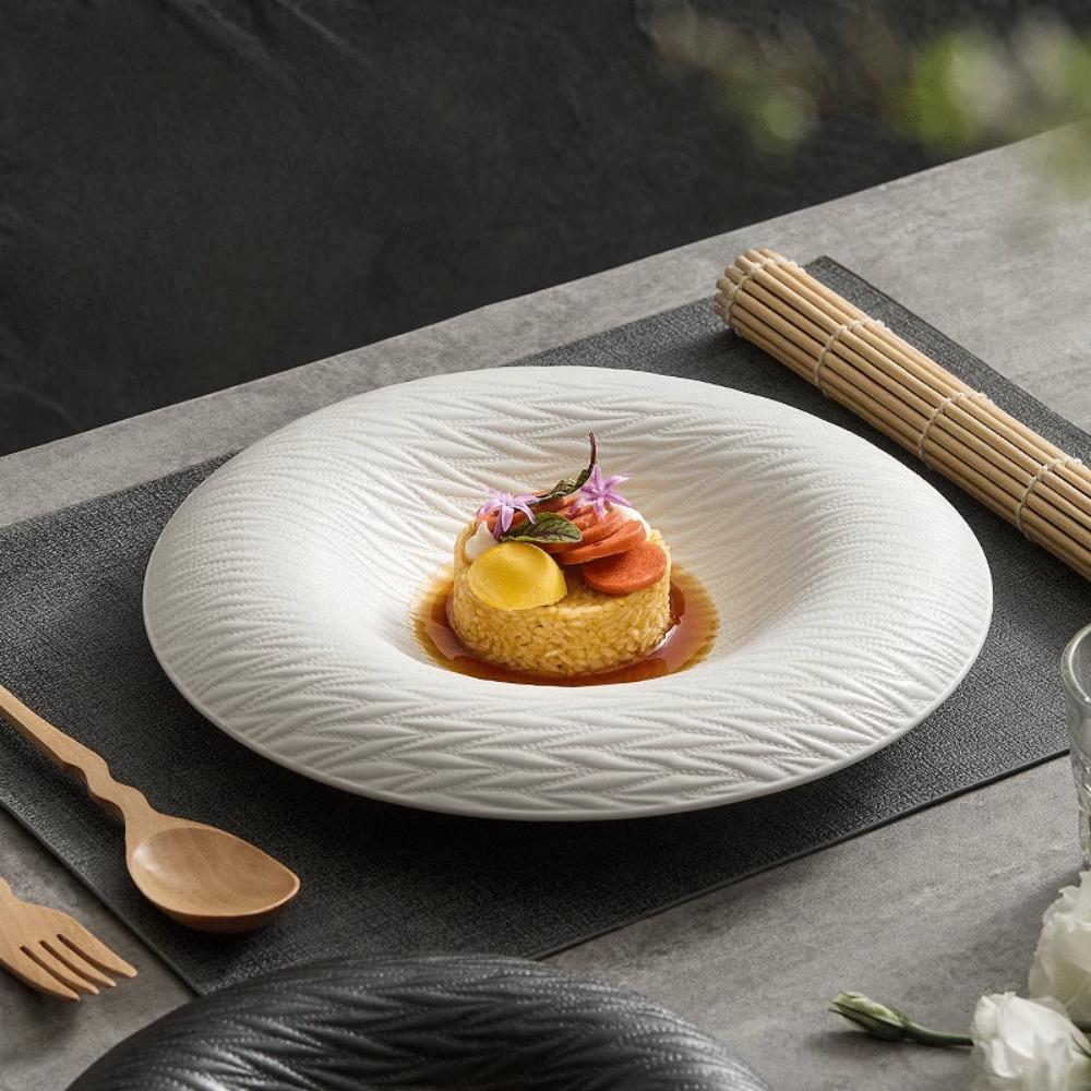 European White Ceramic Round Beef Steak Western Food Plate High-end Dessert Plate Salad Bowl Exquisite Hotel Special Tableware